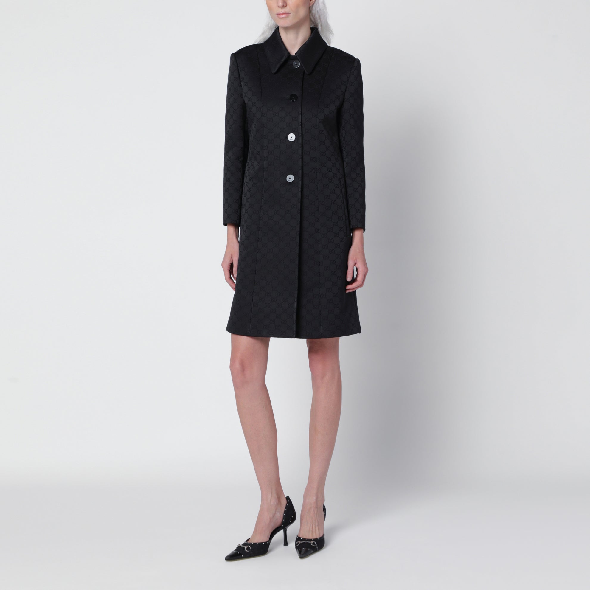 Black GG Jacquard Viscose Coat