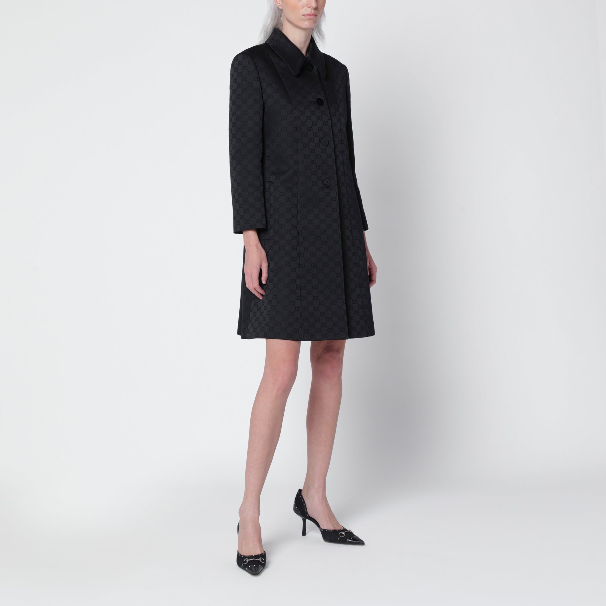 Black GG Jacquard Viscose Coat