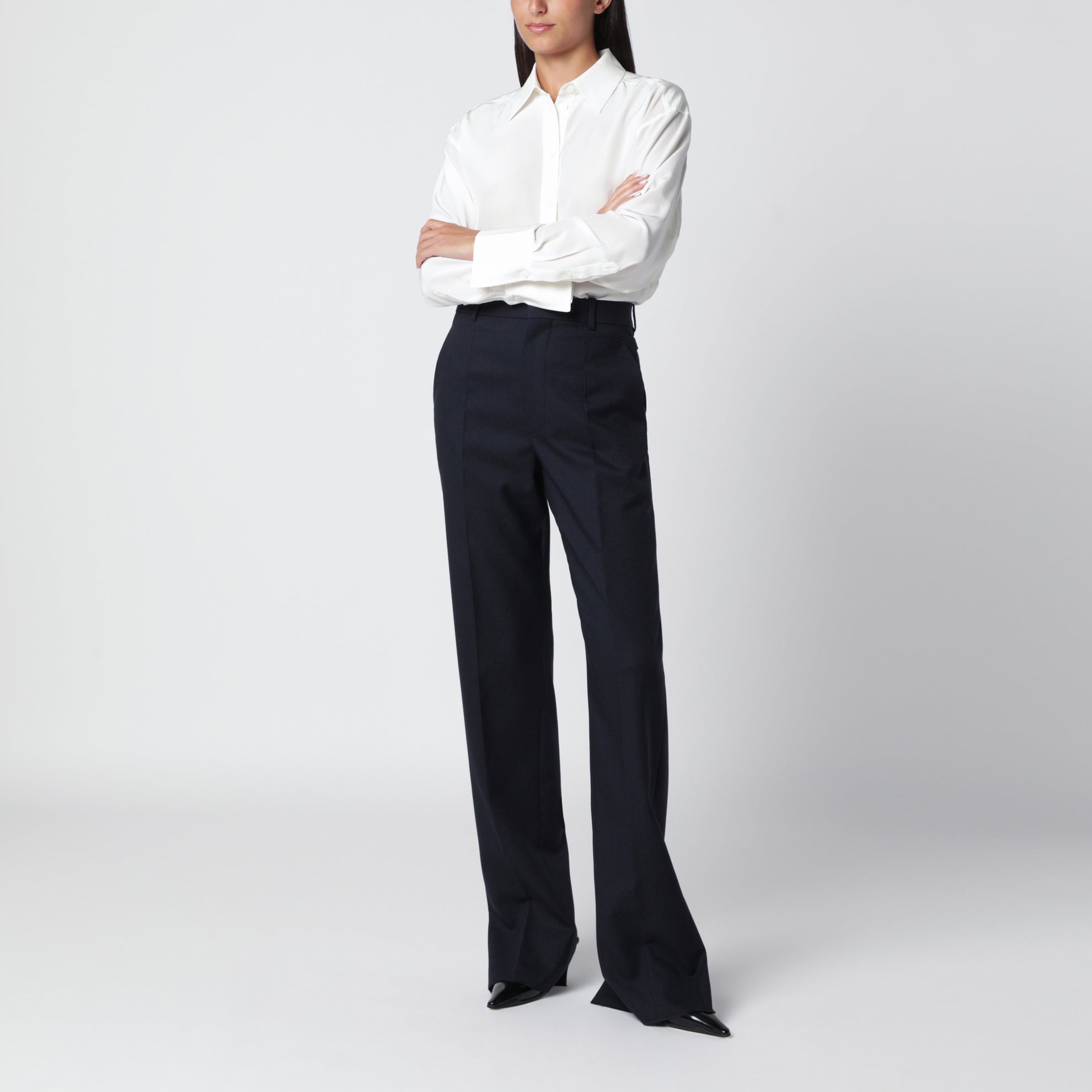 Midnight blue Shetland wool trousers