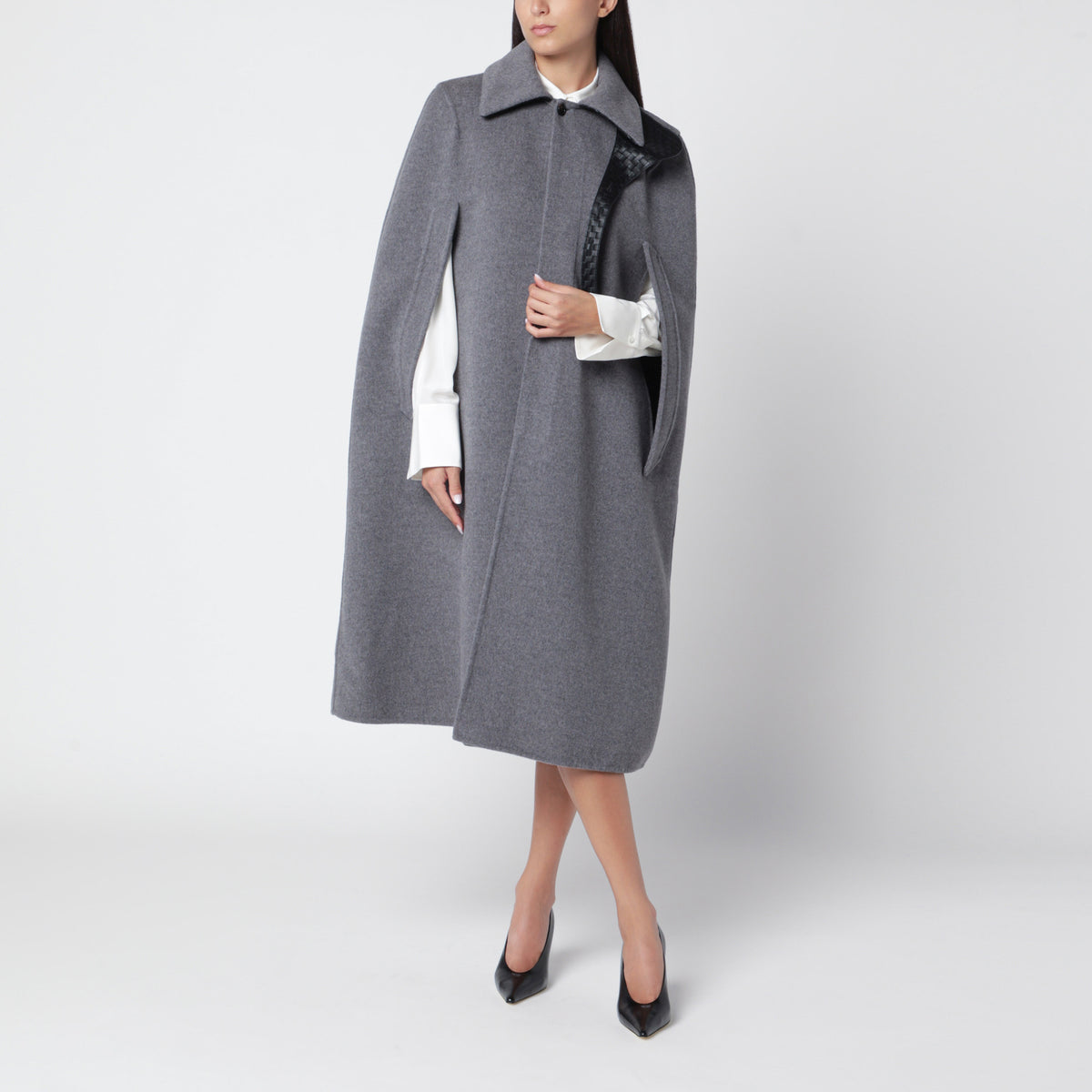 Grey wool and cashmere cape coat