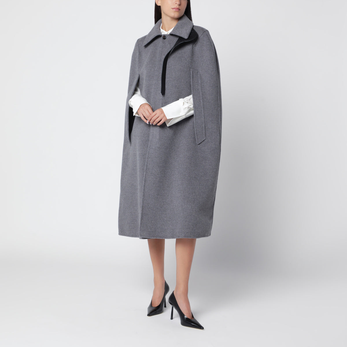 Grey wool and cashmere cape coat