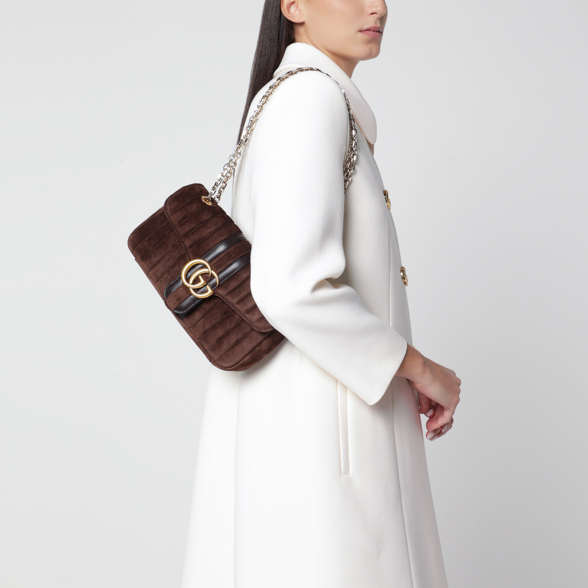 Jetset GG Marmont Medium brown suede bag