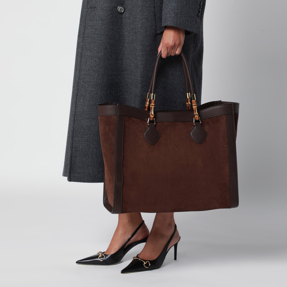 Borsa Bamboo Tote grande marrone in suede