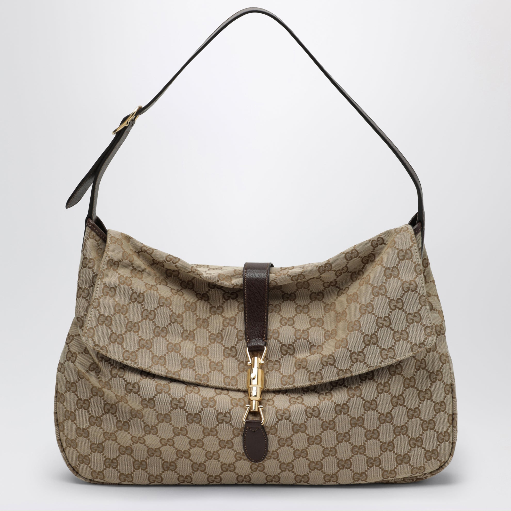 Jackie Flap Large Brown GG Fabric Shoulder Bag