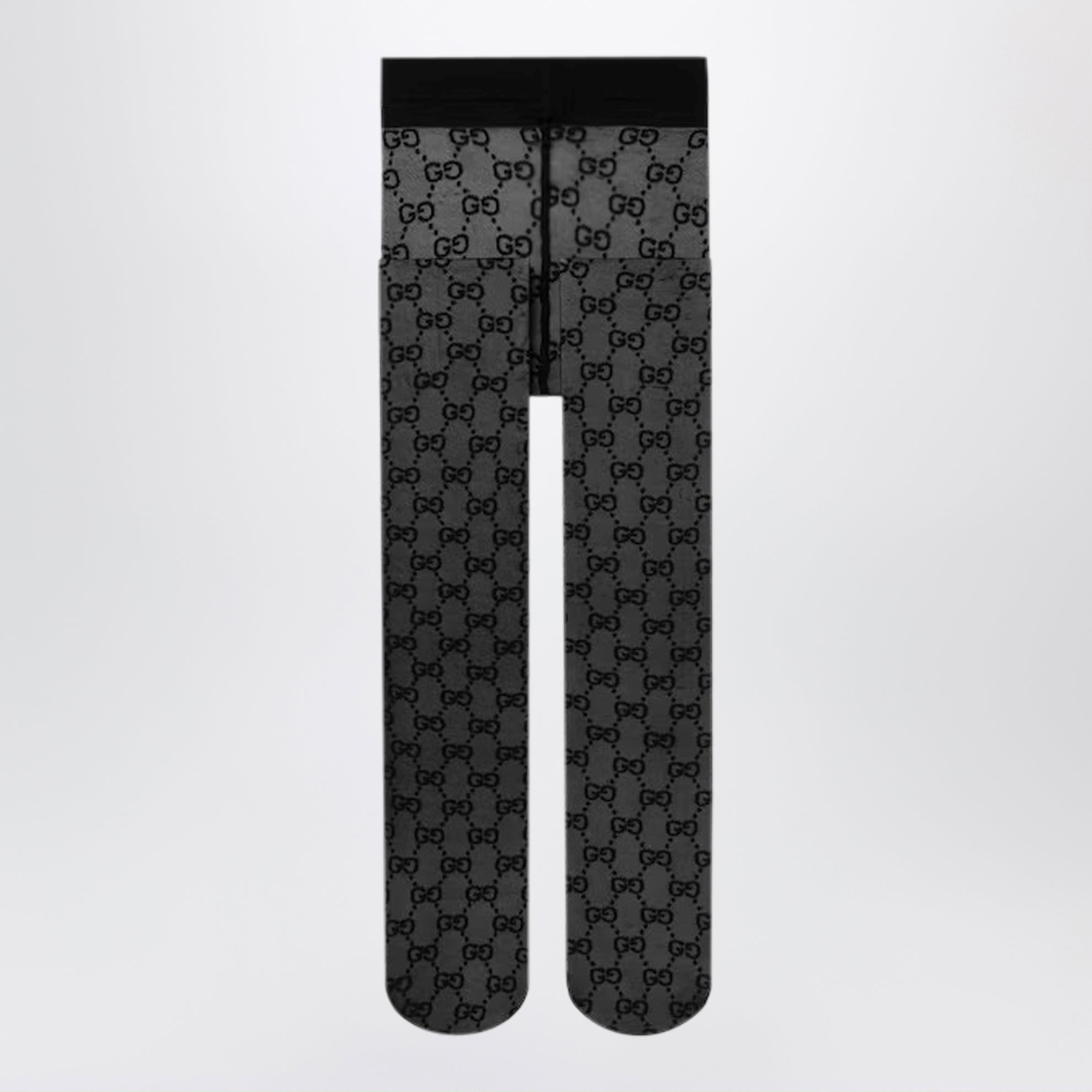 Schwarze Strumpfhose aus elastischem Nylon mit GG-Muster