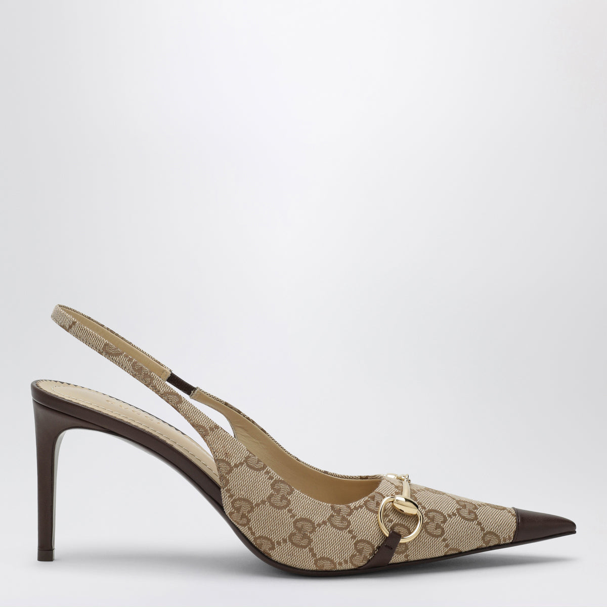 Beige Donna slingback pumps in GG fabric