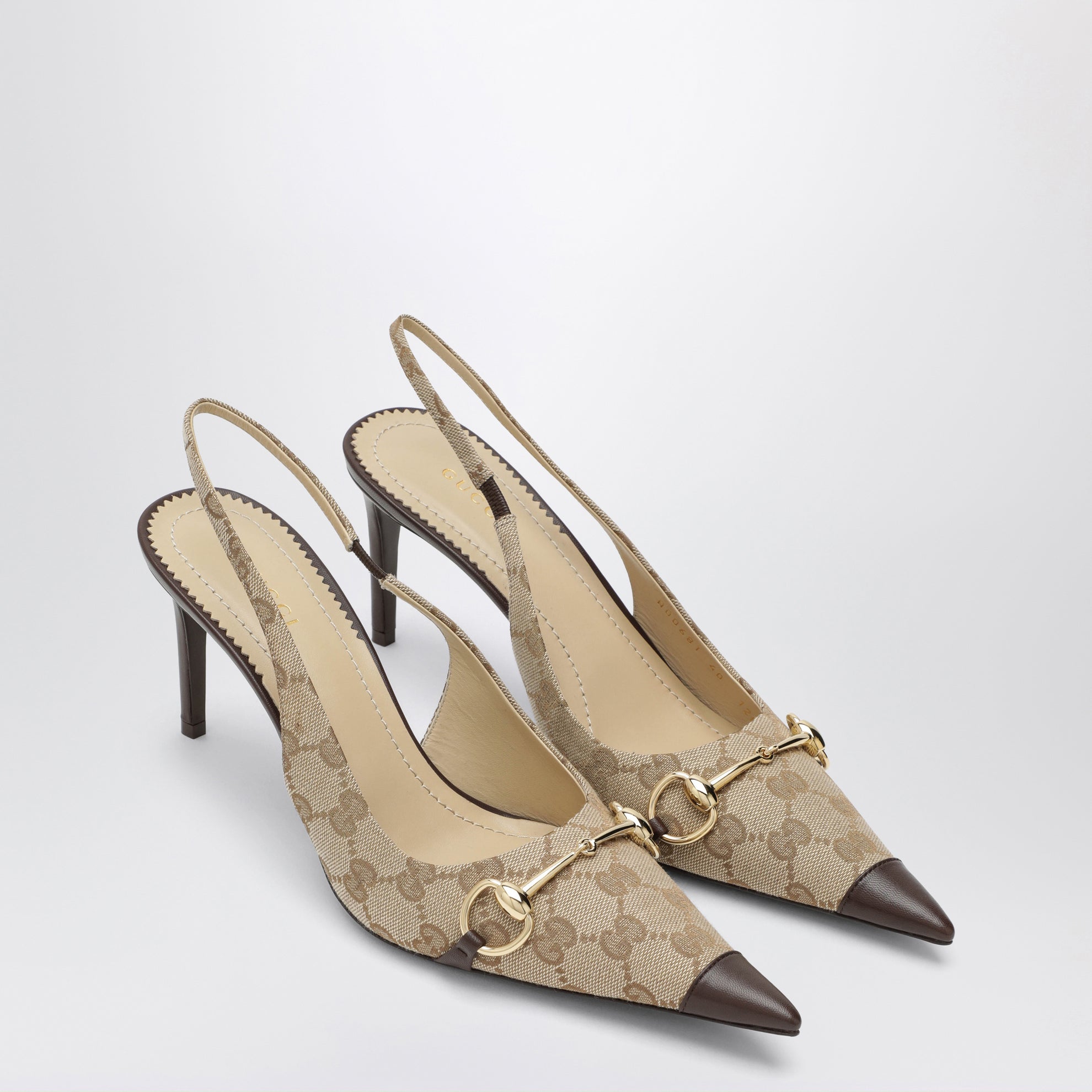 Beige Donna slingback pumps in GG fabric