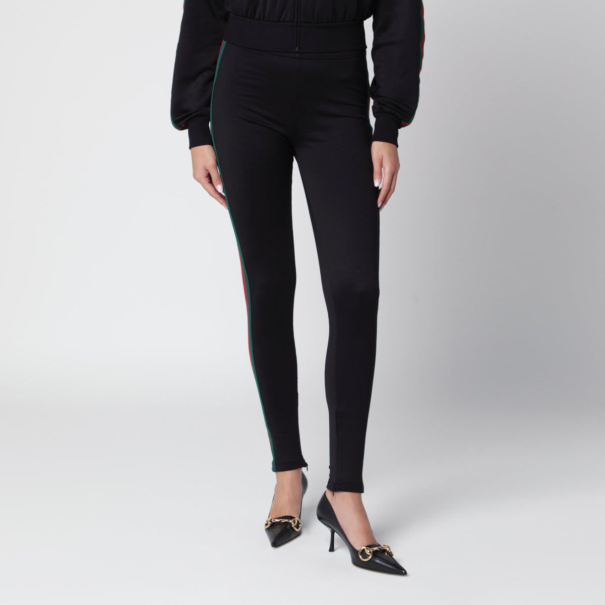 Legging noir avec bande Web en mélange de coton