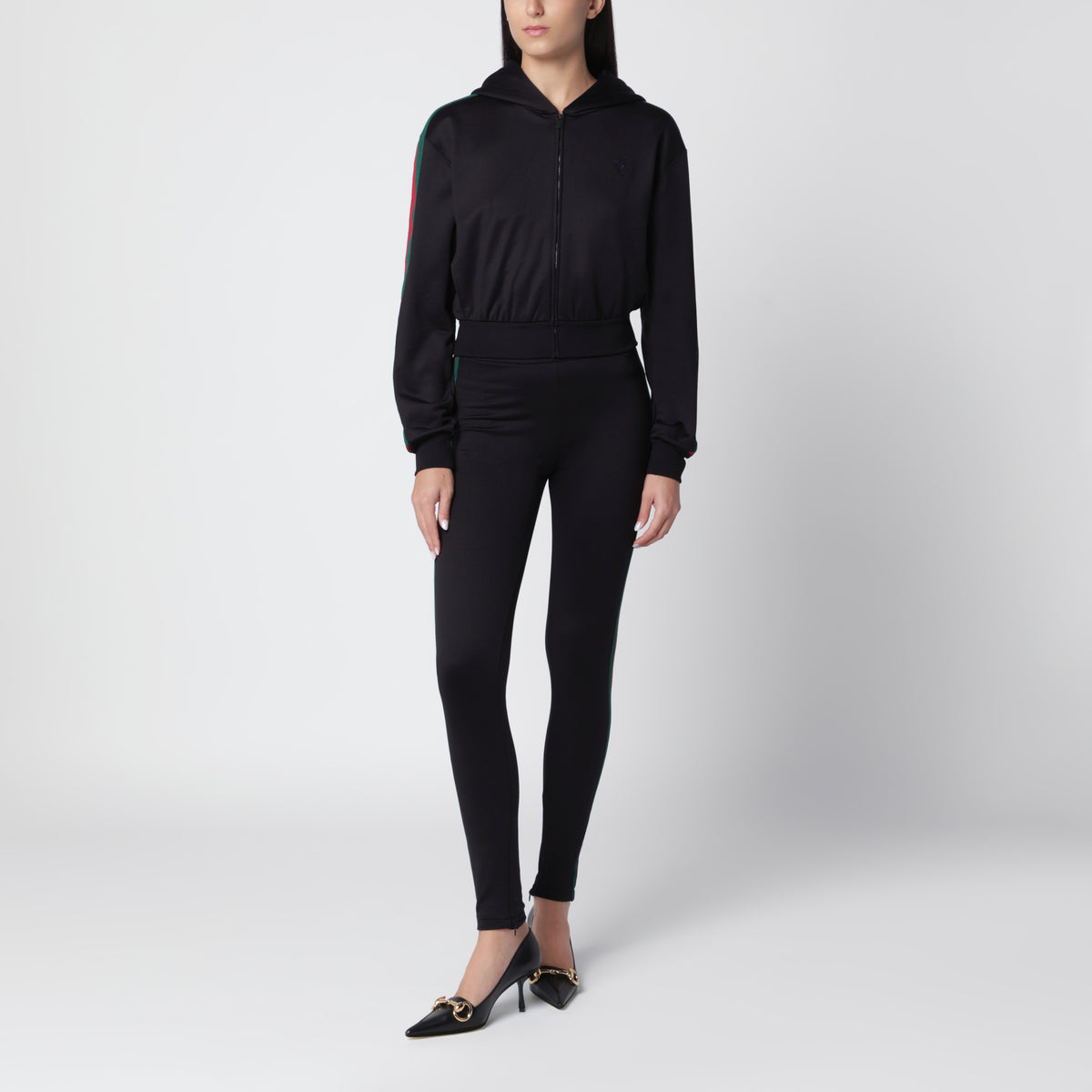 Legging noir avec bande Web en mélange de coton