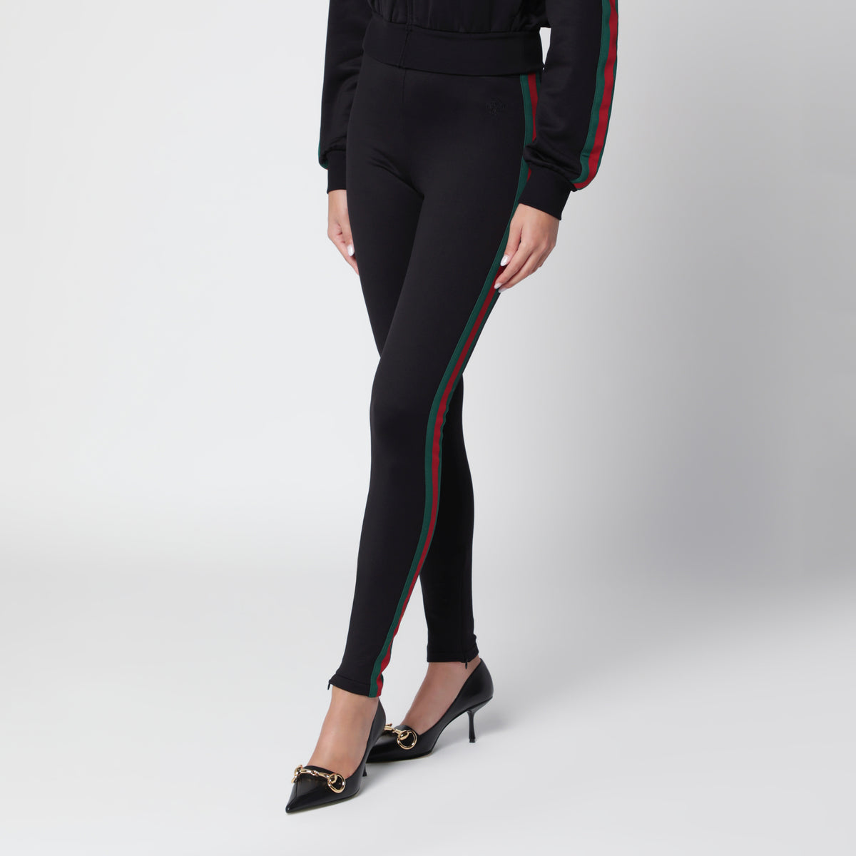 Legging noir avec bande Web en mélange de coton