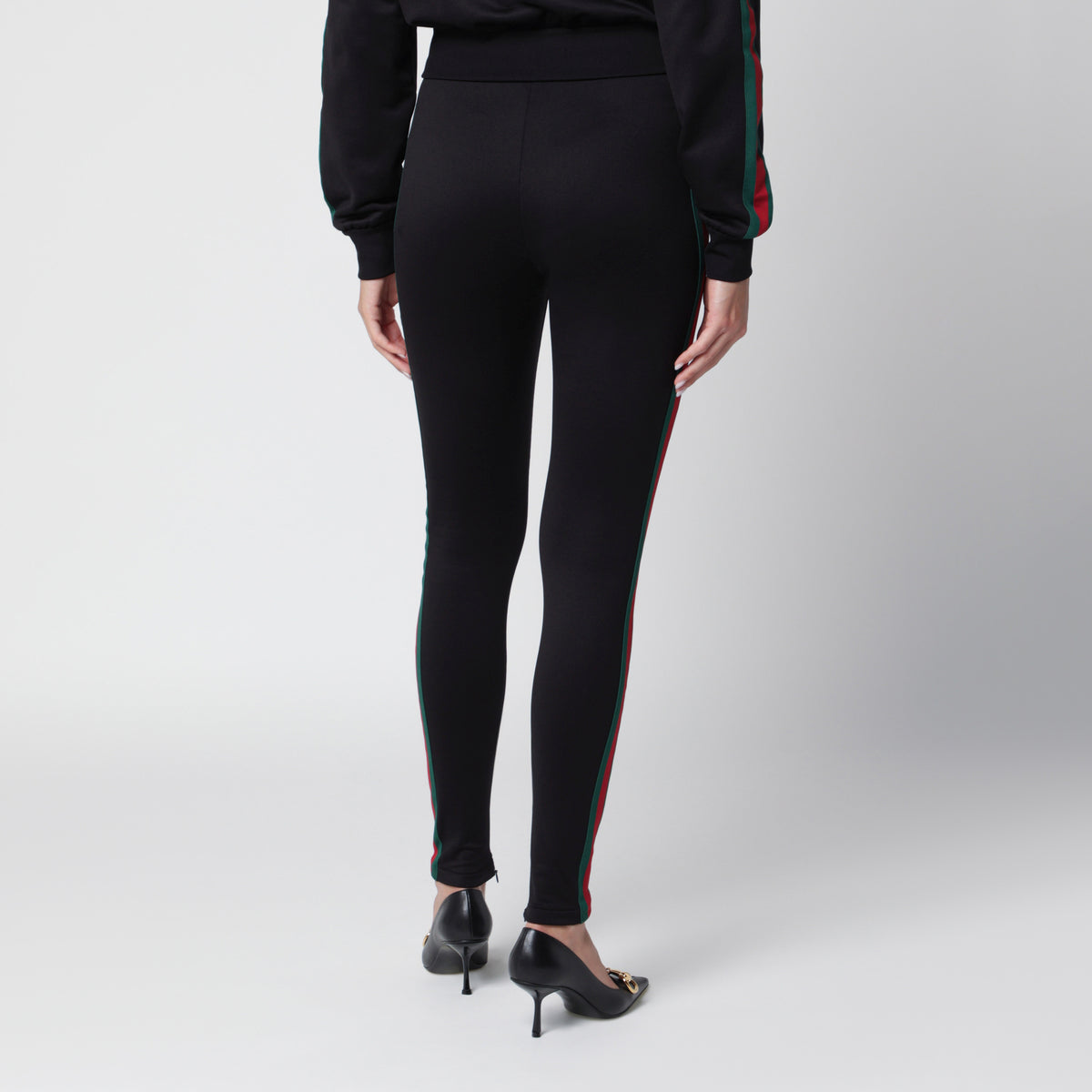 Legging noir avec bande Web en mélange de coton