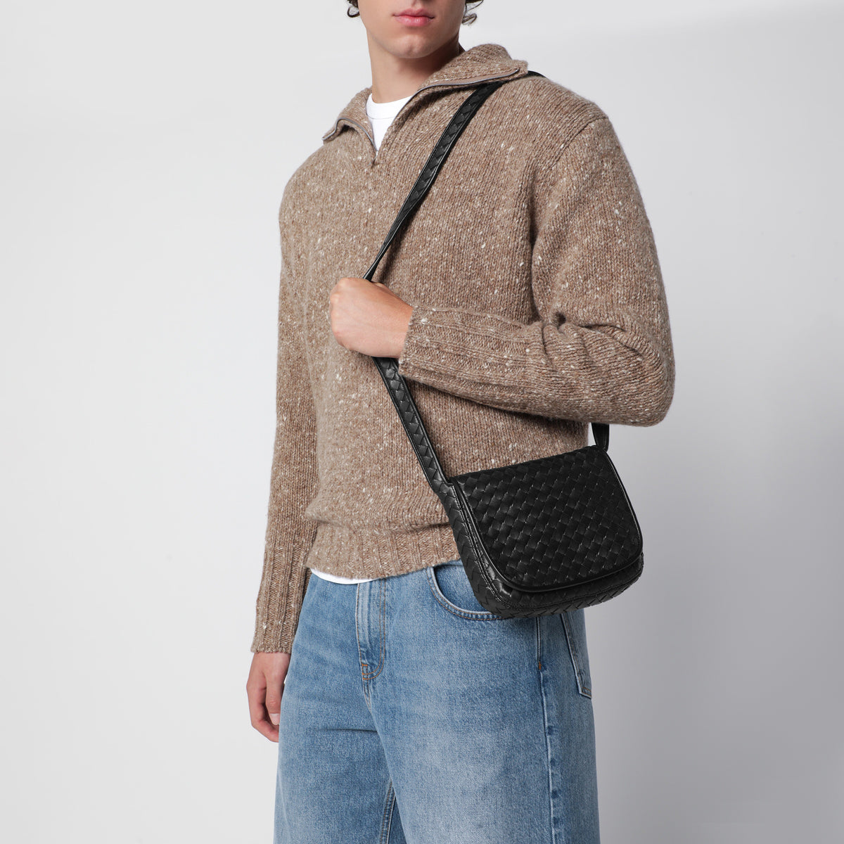 Black Veneto mini messenger bag with flap