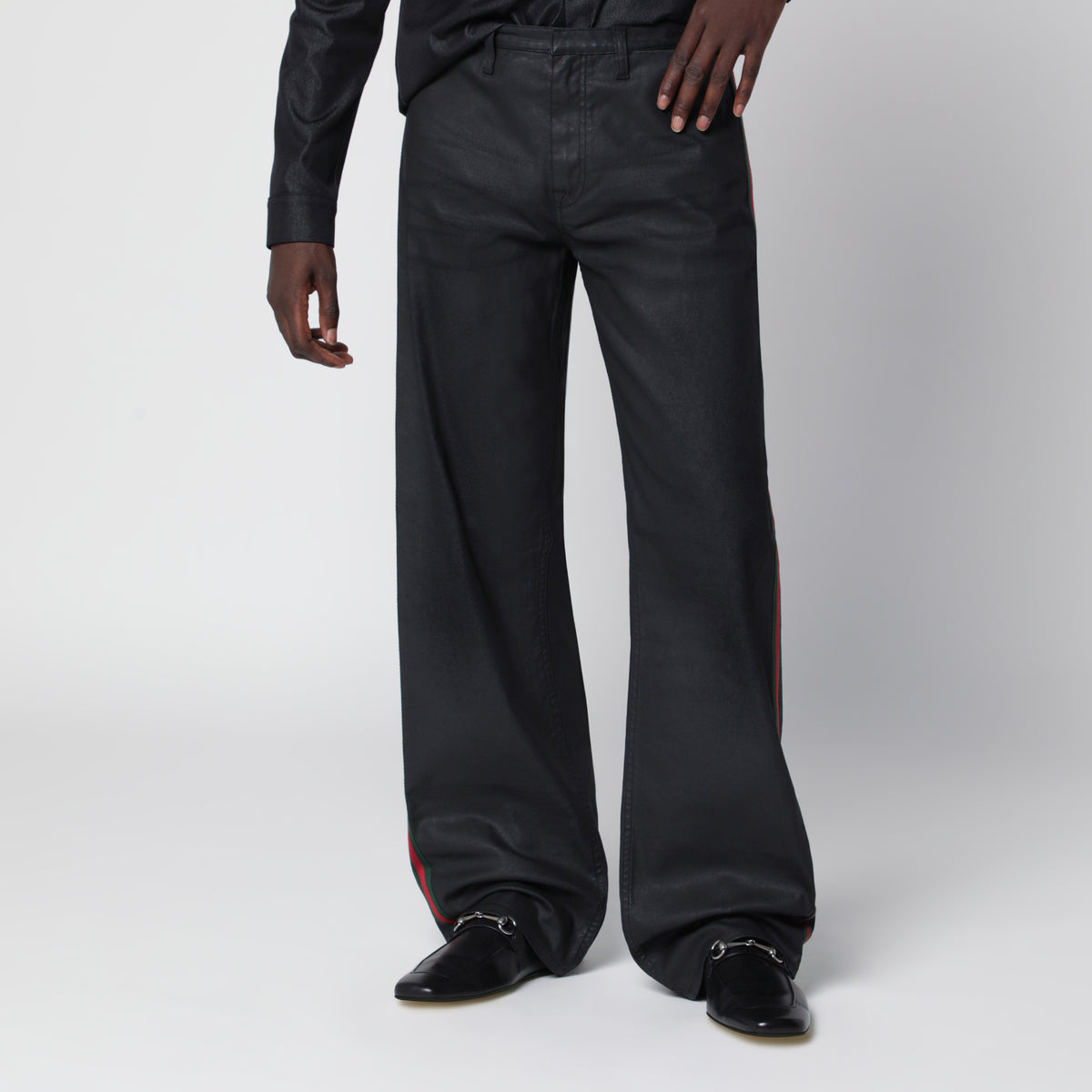 Black cotton twill denim trousers