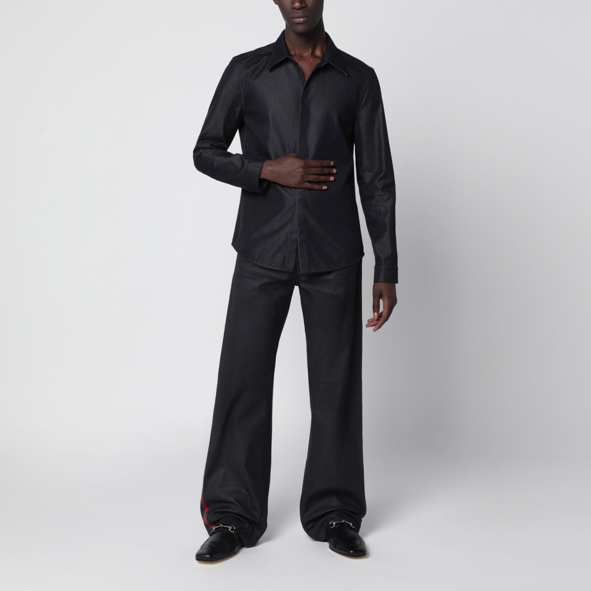 Black cotton twill denim trousers