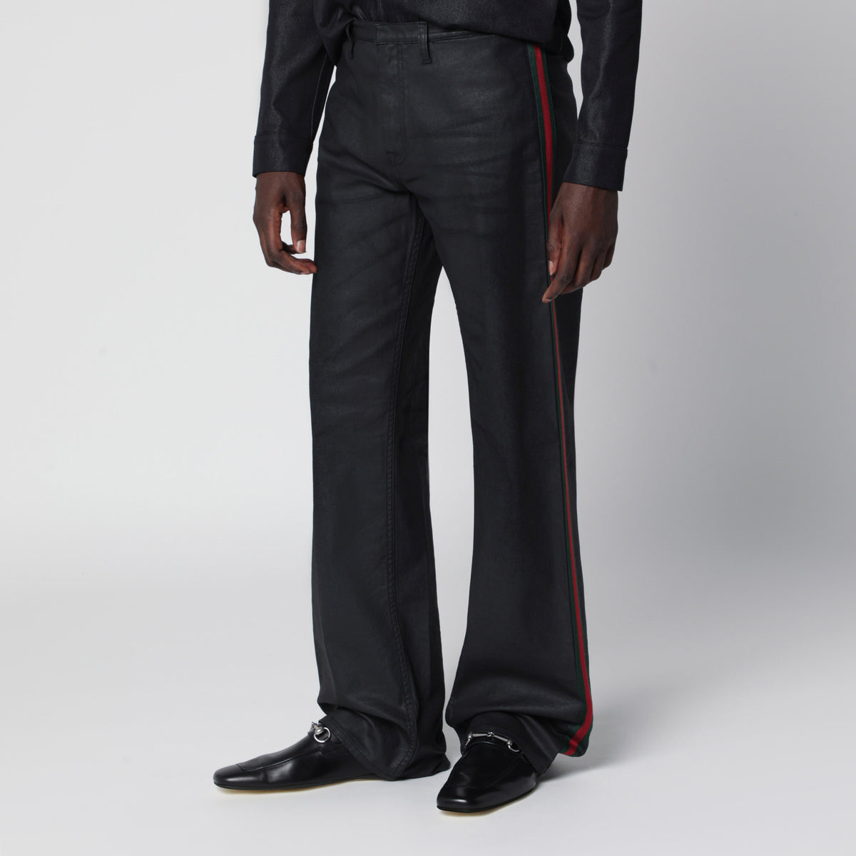 Black cotton twill denim trousers