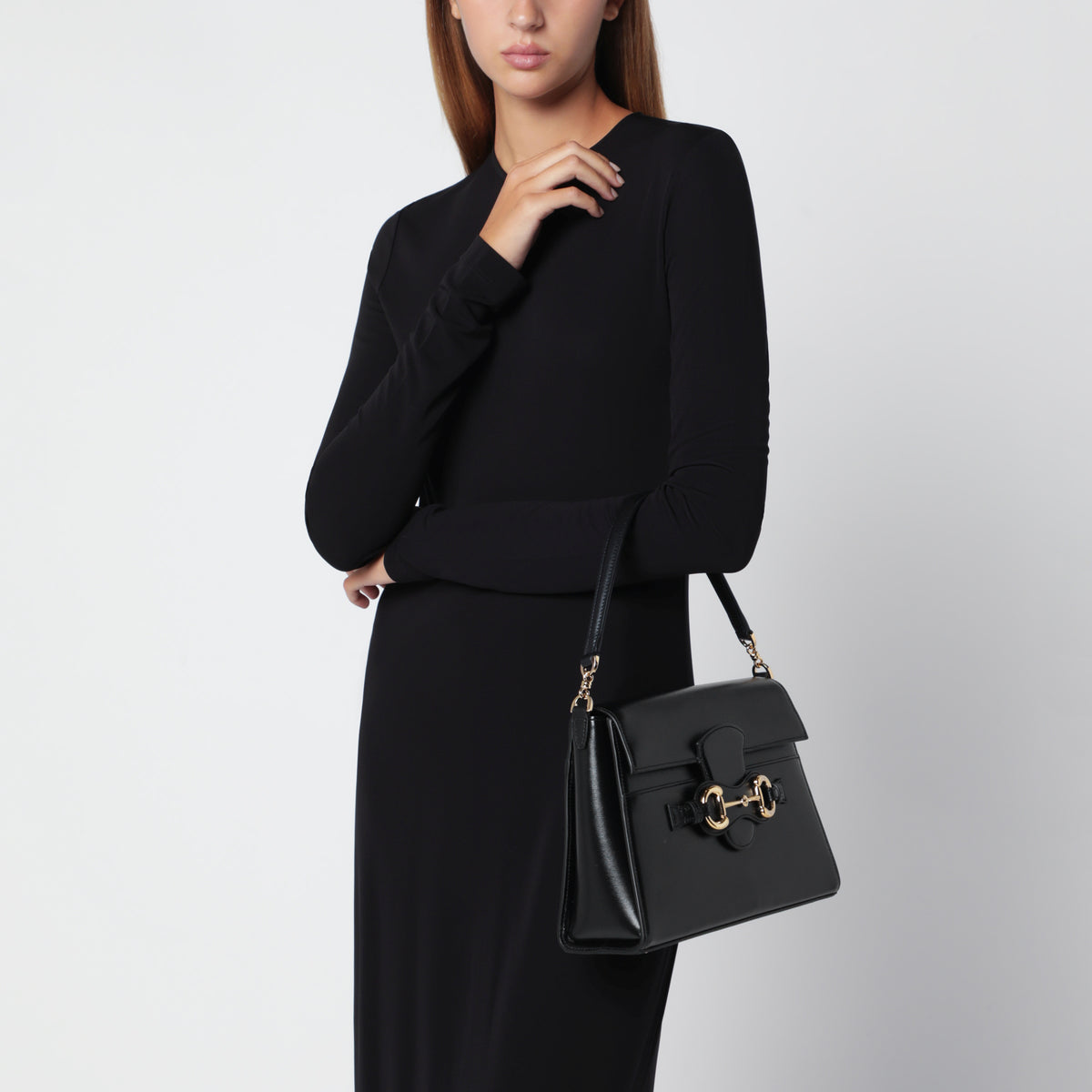 Horsebit Duomo Black Leather Handbag