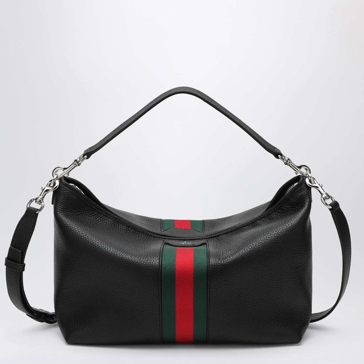 Schwarze Tasche aus genarbtem Leder mit Web-Detail