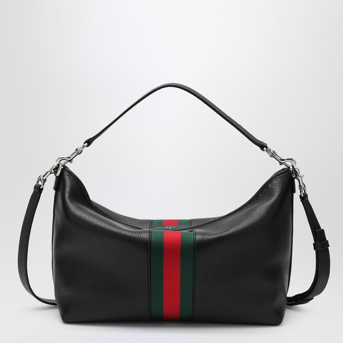 Schwarze Tasche aus genarbtem Leder mit Web-Detail