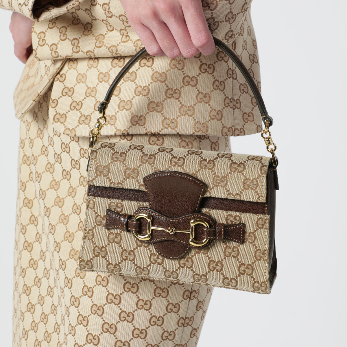 Borsa Horsebit Duomo beige in tessuto GG