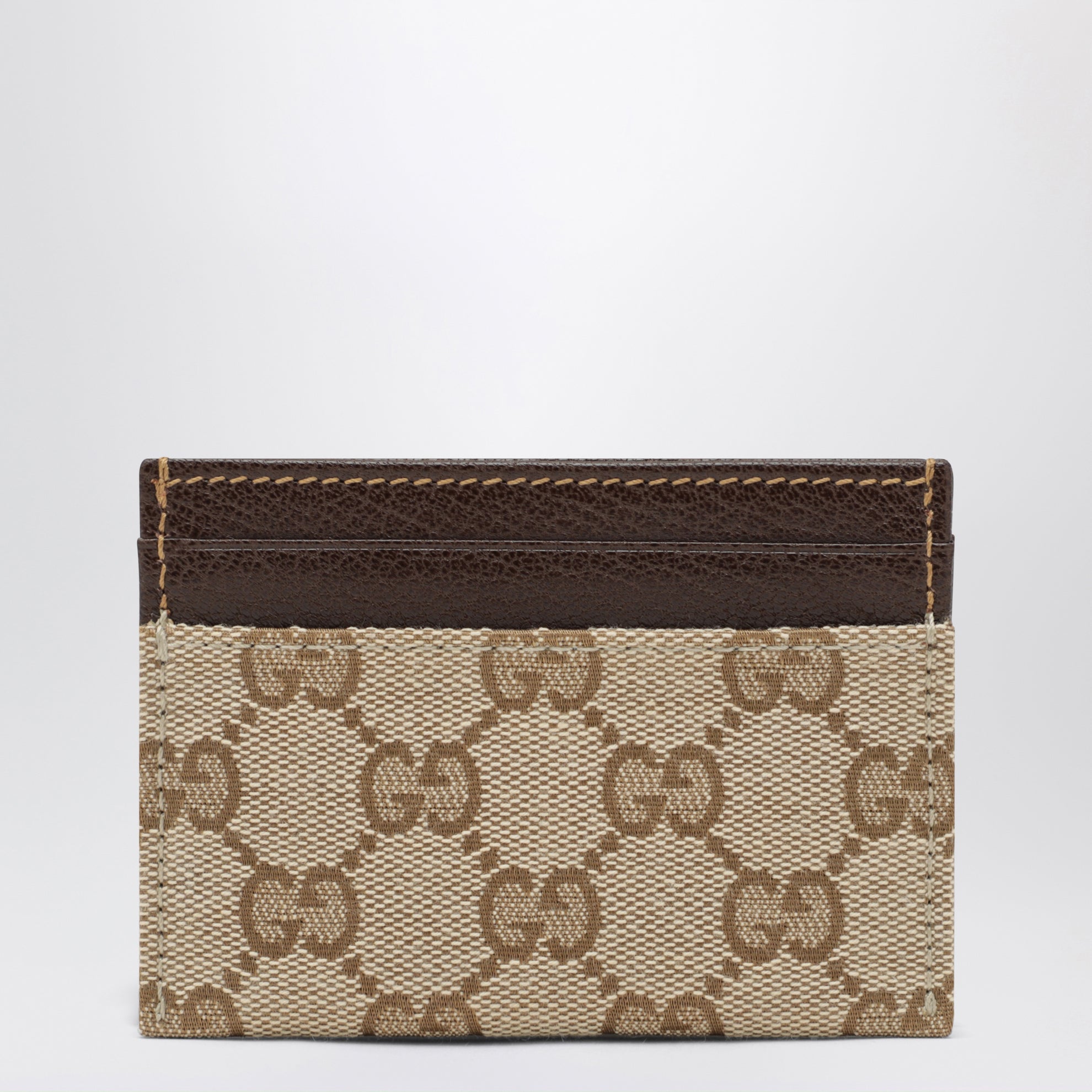 Horsebit card holder in GG fabric in beige/brown