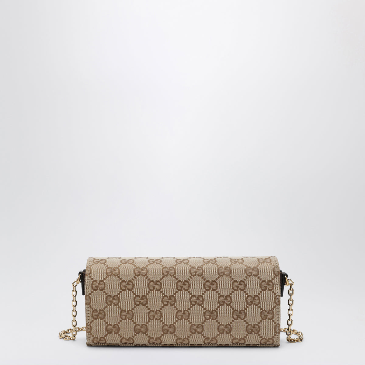 Sand/dunkelbraunes Wallet on Chain aus GG-Gewebe mit Horsebit