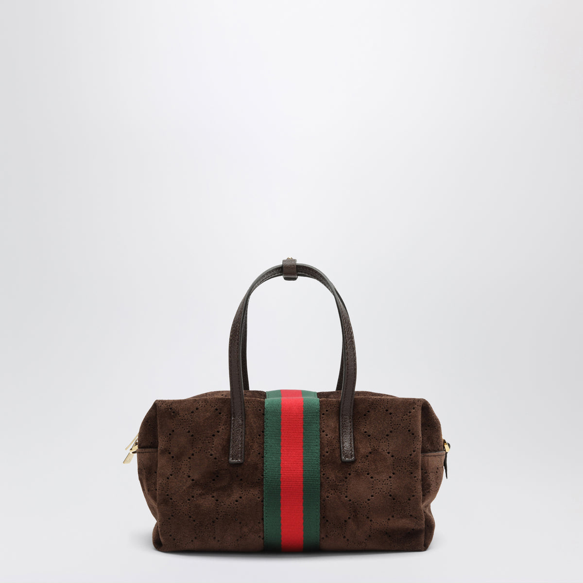 Braune Boston Tasche aus perforiertem Veloursleder mit GG-Logo