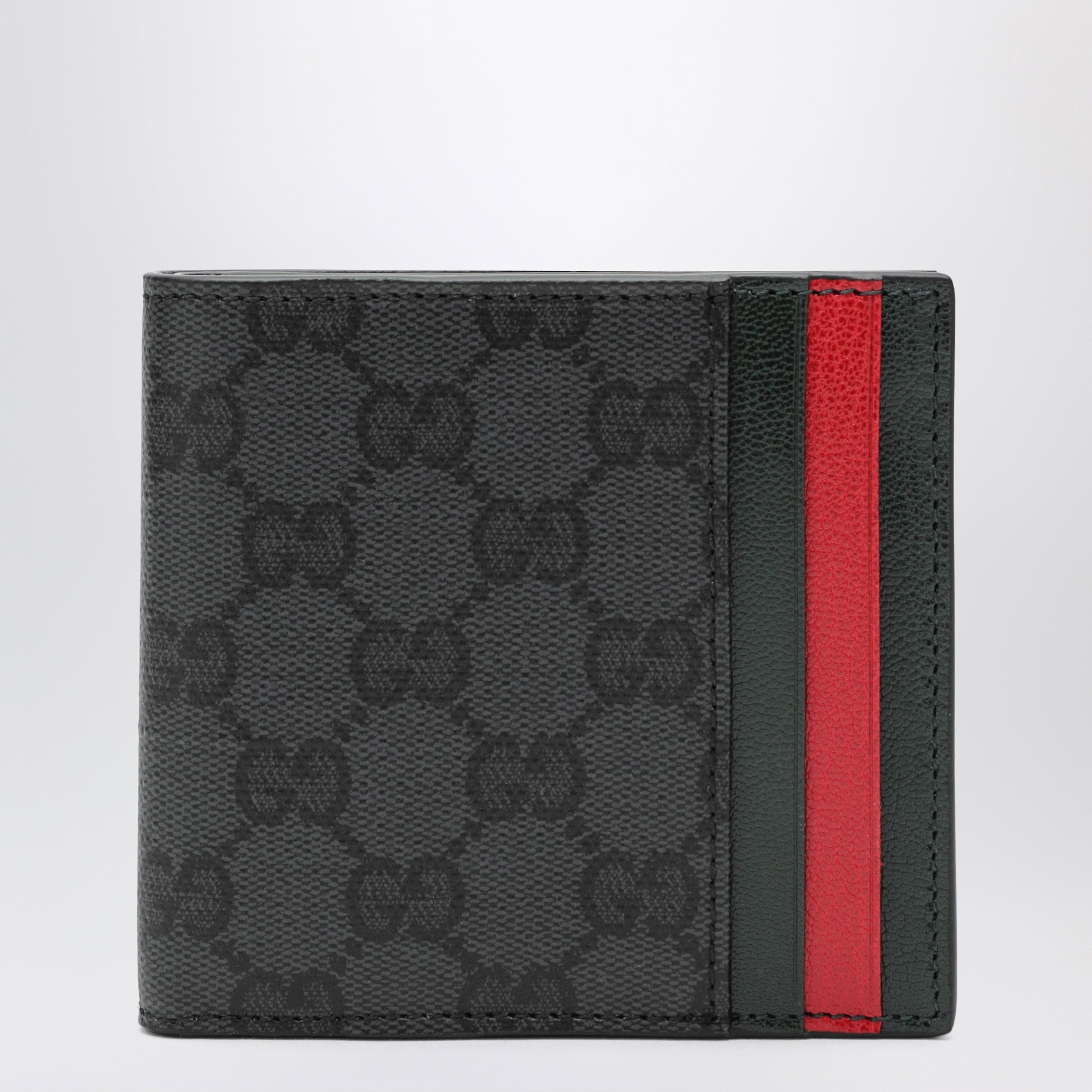 Portefeuille noir à deux volets en tissu GG enduit
