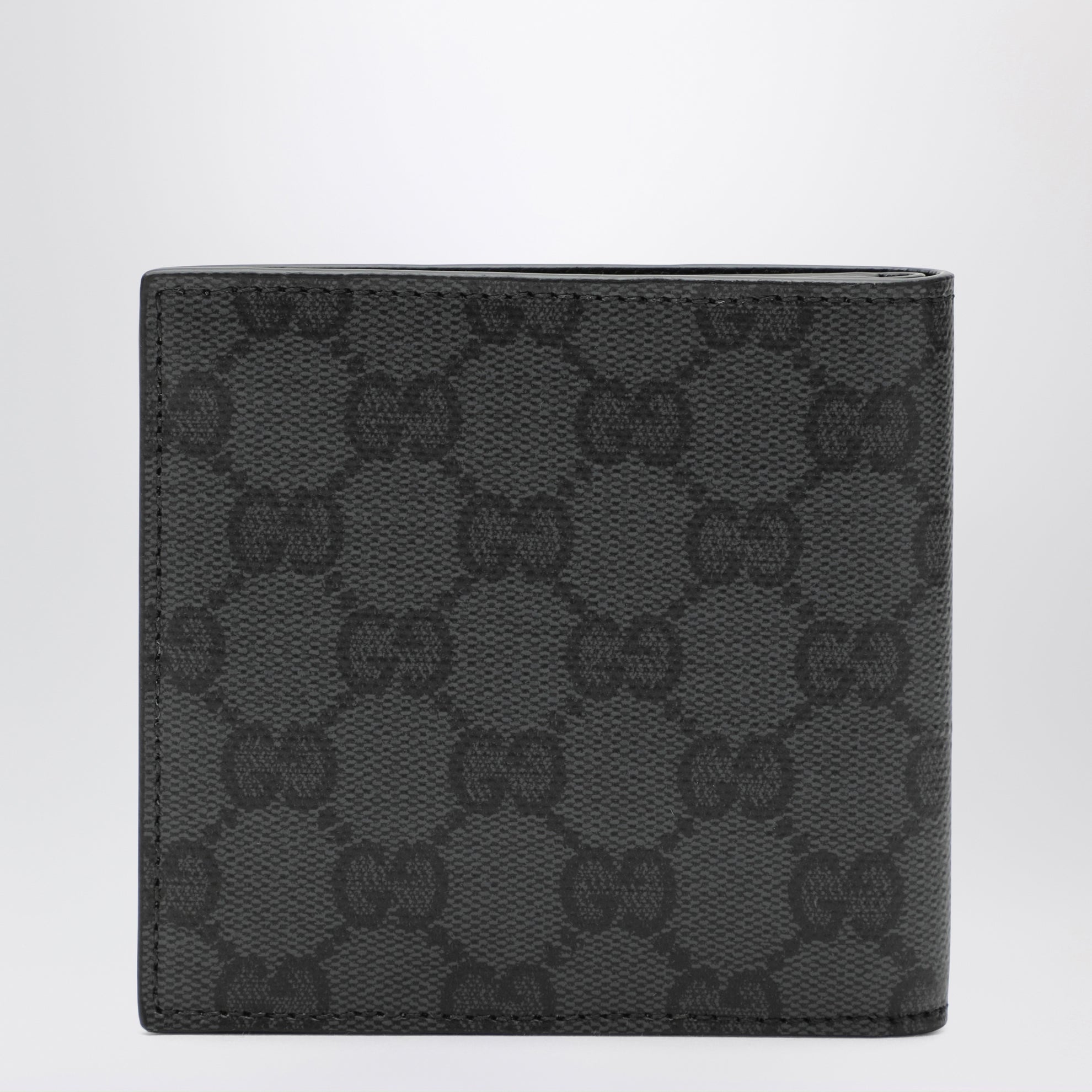 Portefeuille noir à deux volets en tissu GG enduit
