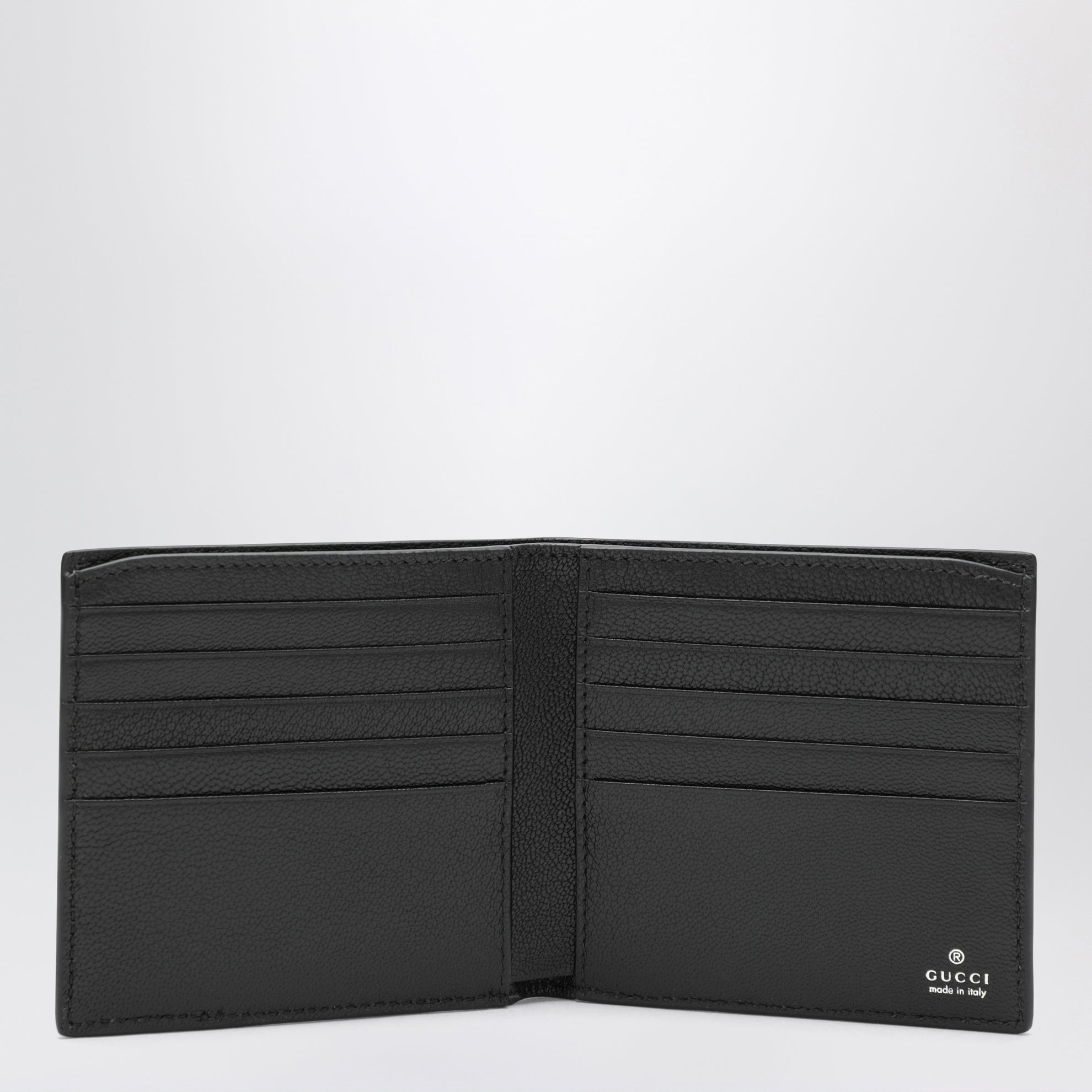 Portefeuille noir à deux volets en tissu GG enduit