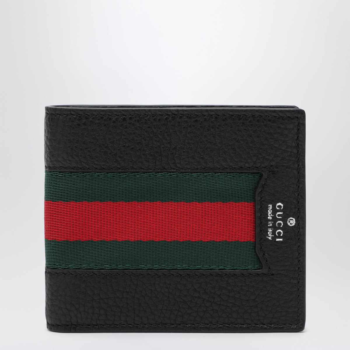 Black Web Trademark bi-fold card holder in leather