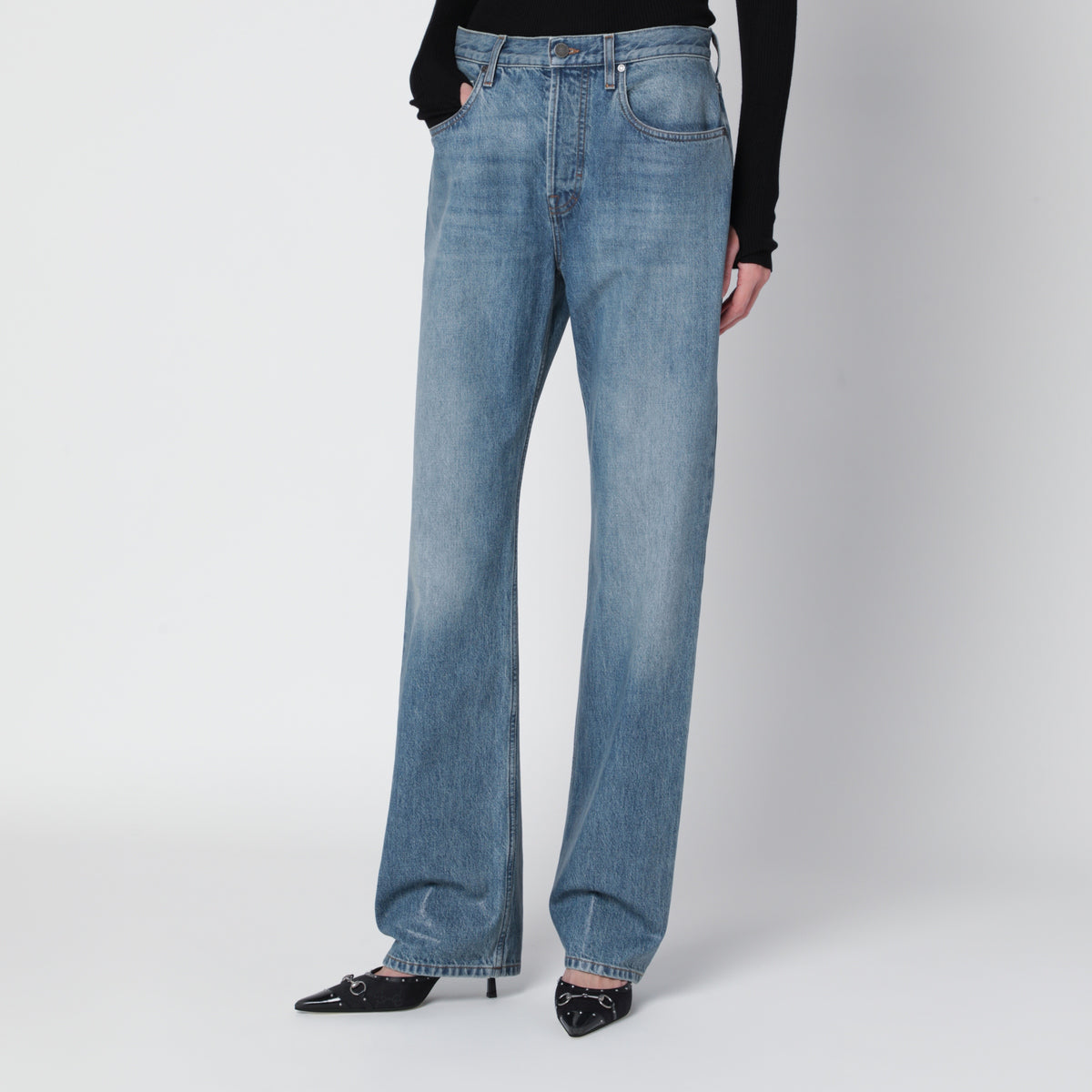 Cotton denim trousers with soft coating