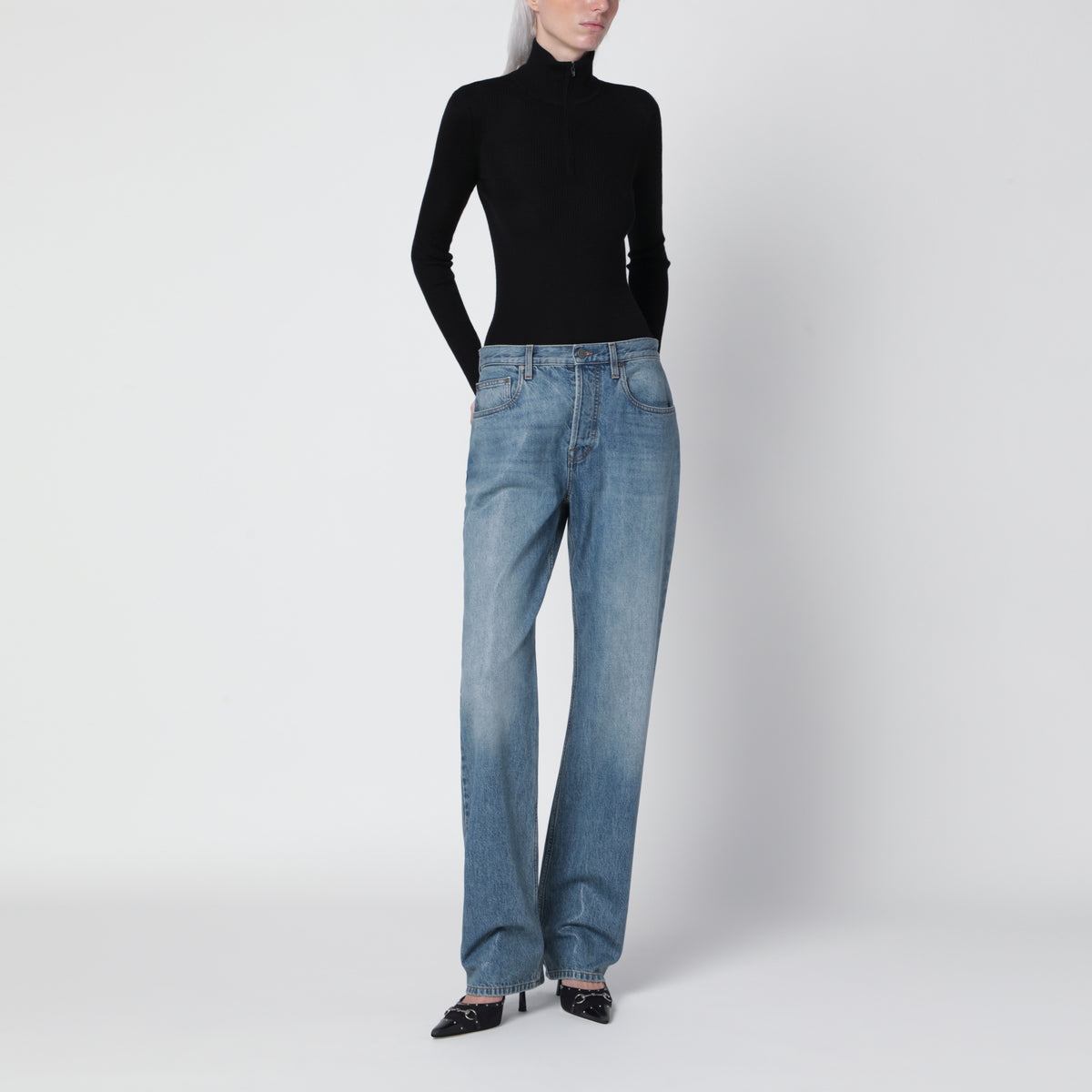 Cotton denim trousers with soft coating
