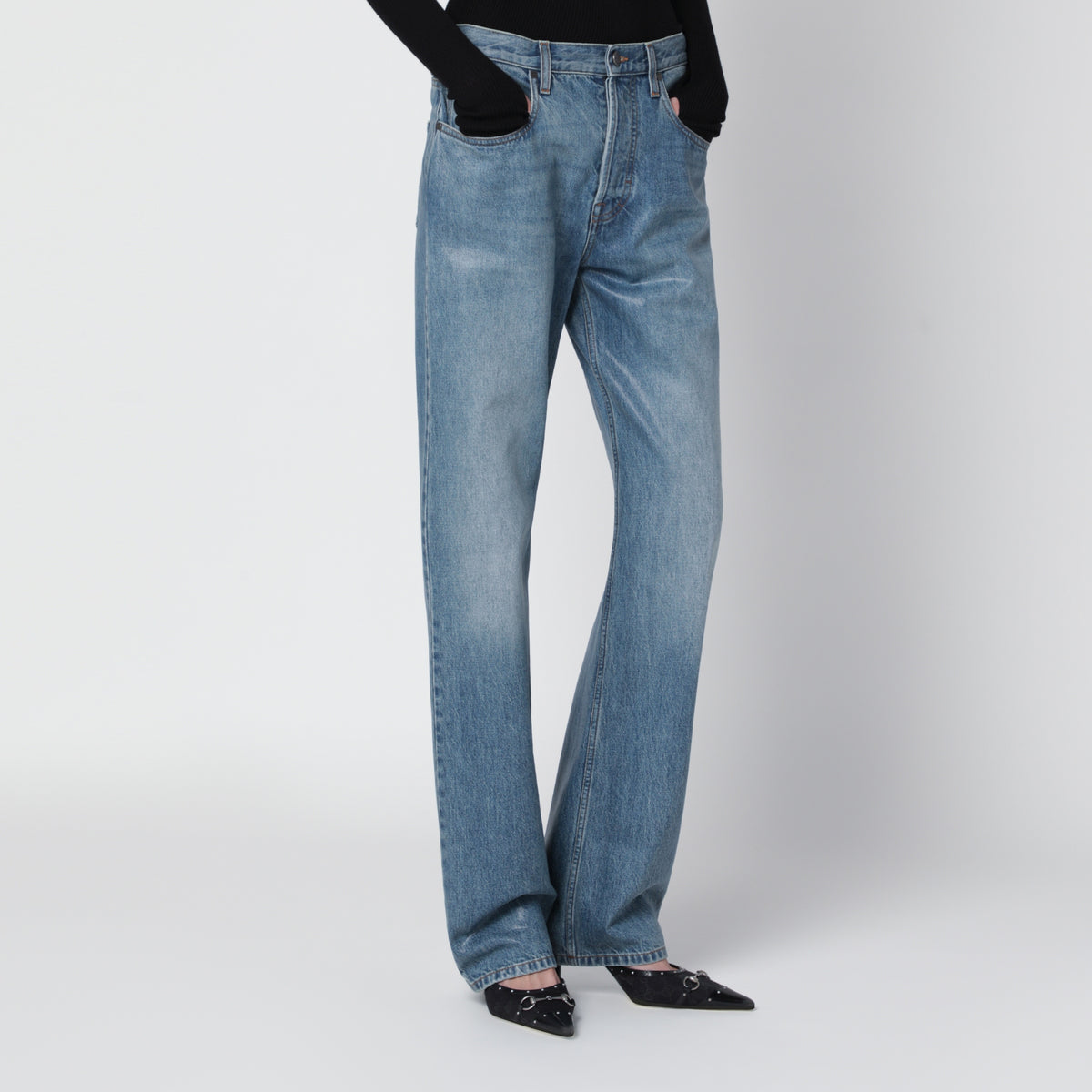 Cotton denim trousers with soft coating