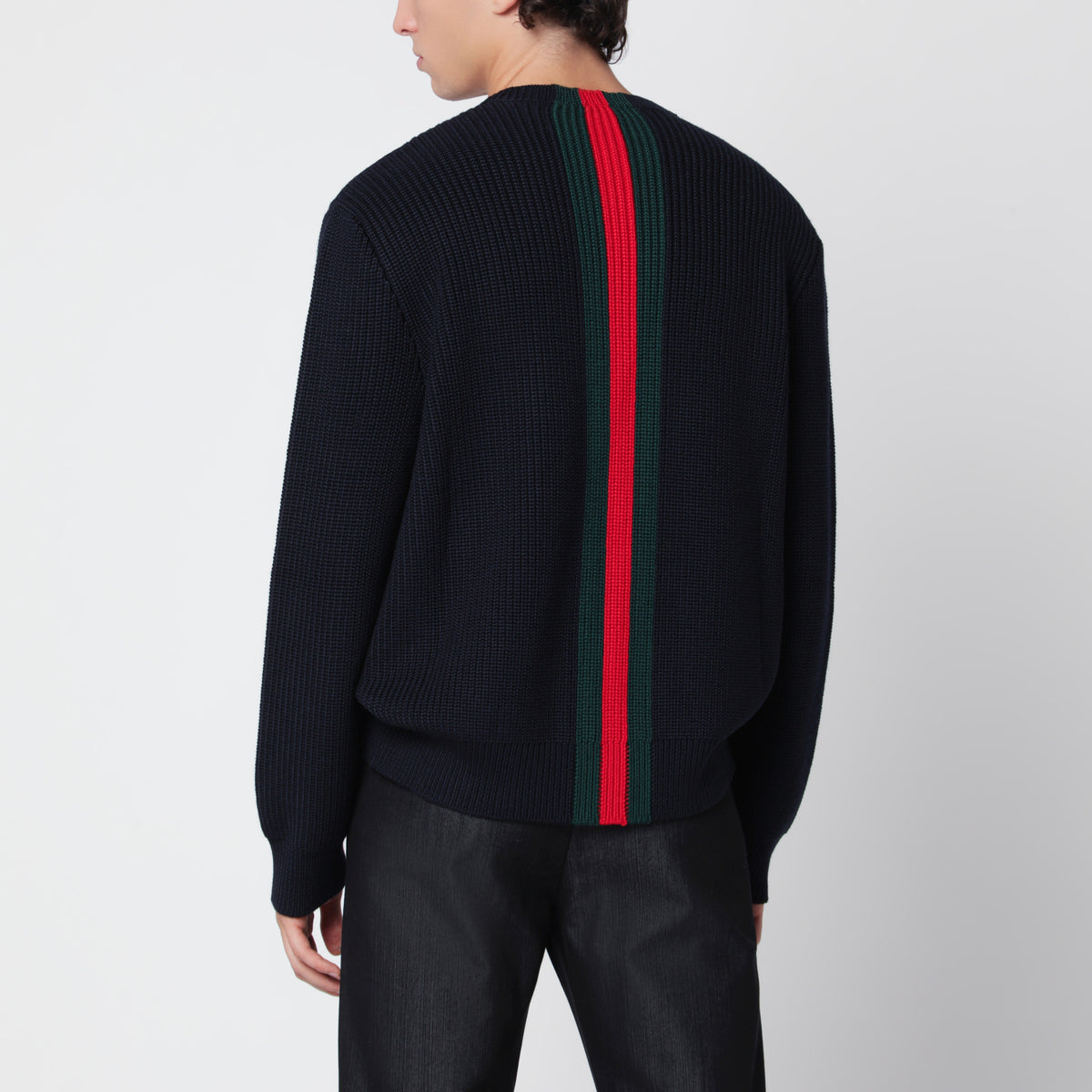 Maglione blu in lana con dettaglio Web