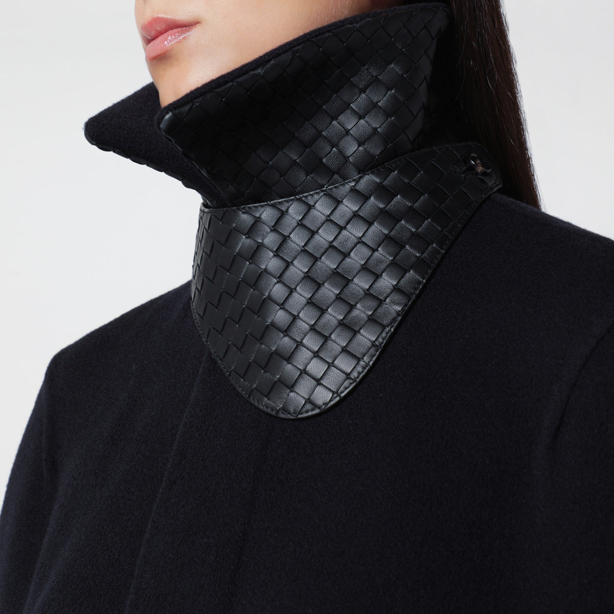 Short blue wool and cashmere cape coat