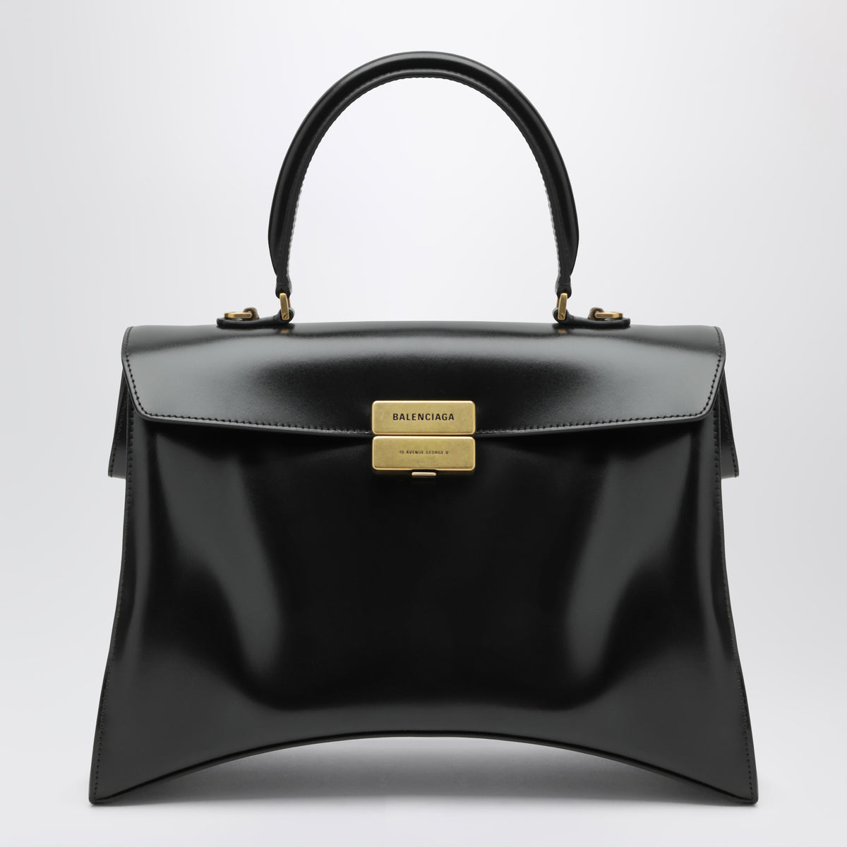Mittelgroße Henkeltasche Hourglass Avenue in Schwarz aus Kalbsleder