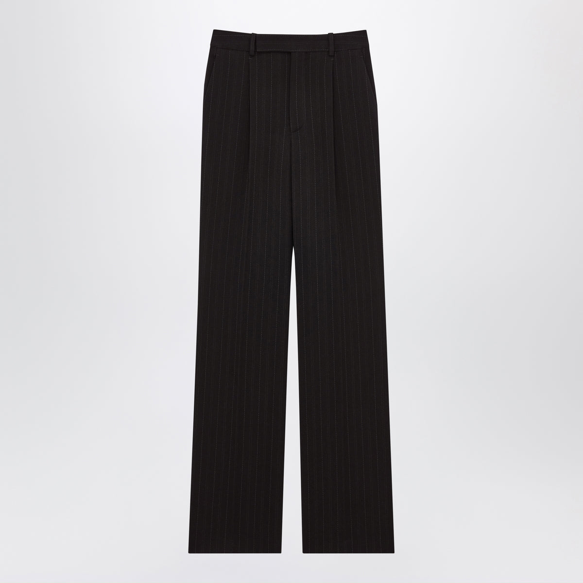 Schwarze, nadelgestreifte Wollhose
