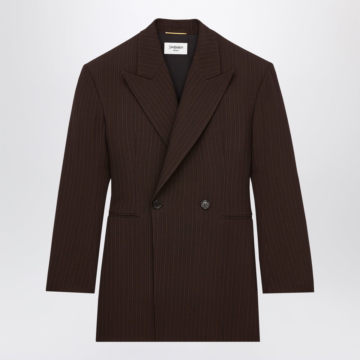 Brown/beige double-breasted pinstriped wool melange jacket
