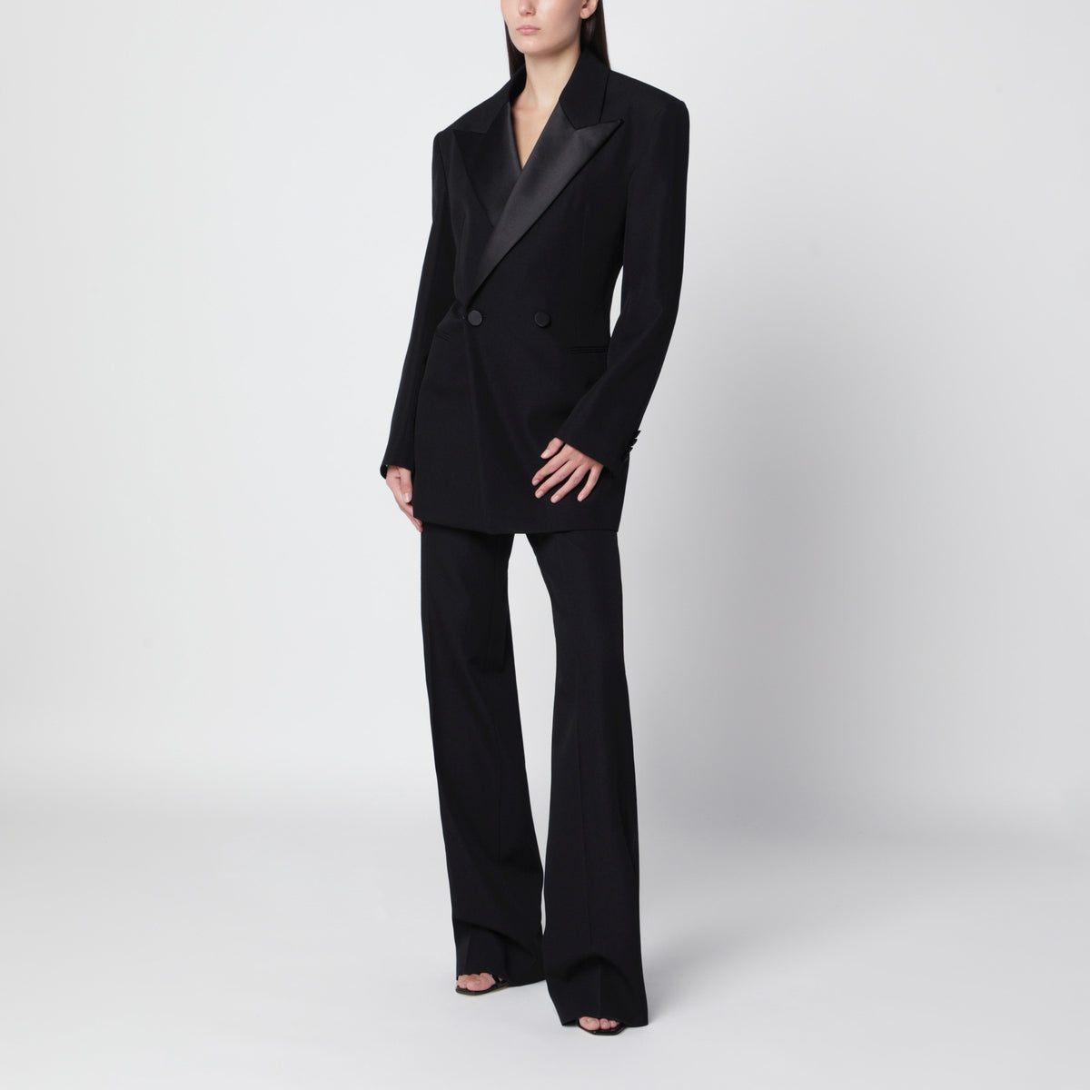 Black double-breasted tuxedo jacket in virgin wool