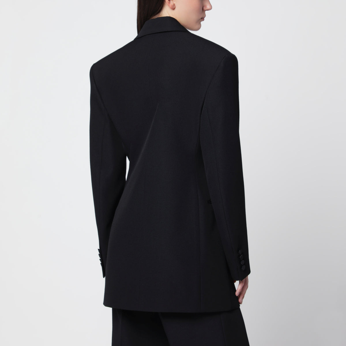 Black double-breasted tuxedo jacket in virgin wool
