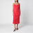 Red midi dress with fringe-effect texture