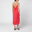 Red midi dress with fringe-effect texture