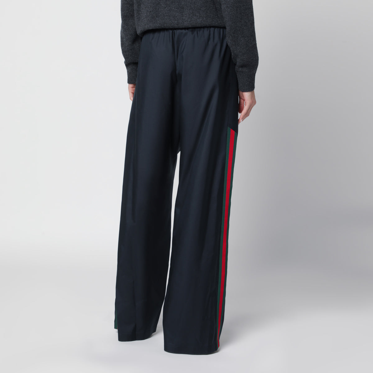 Pantaloni blu in popeline di seta tecnica