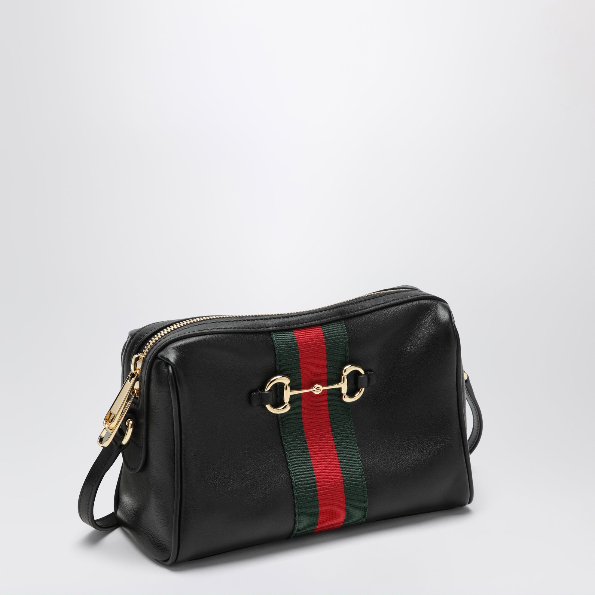 Camera bag Horsebit Web piccola nera in pelle