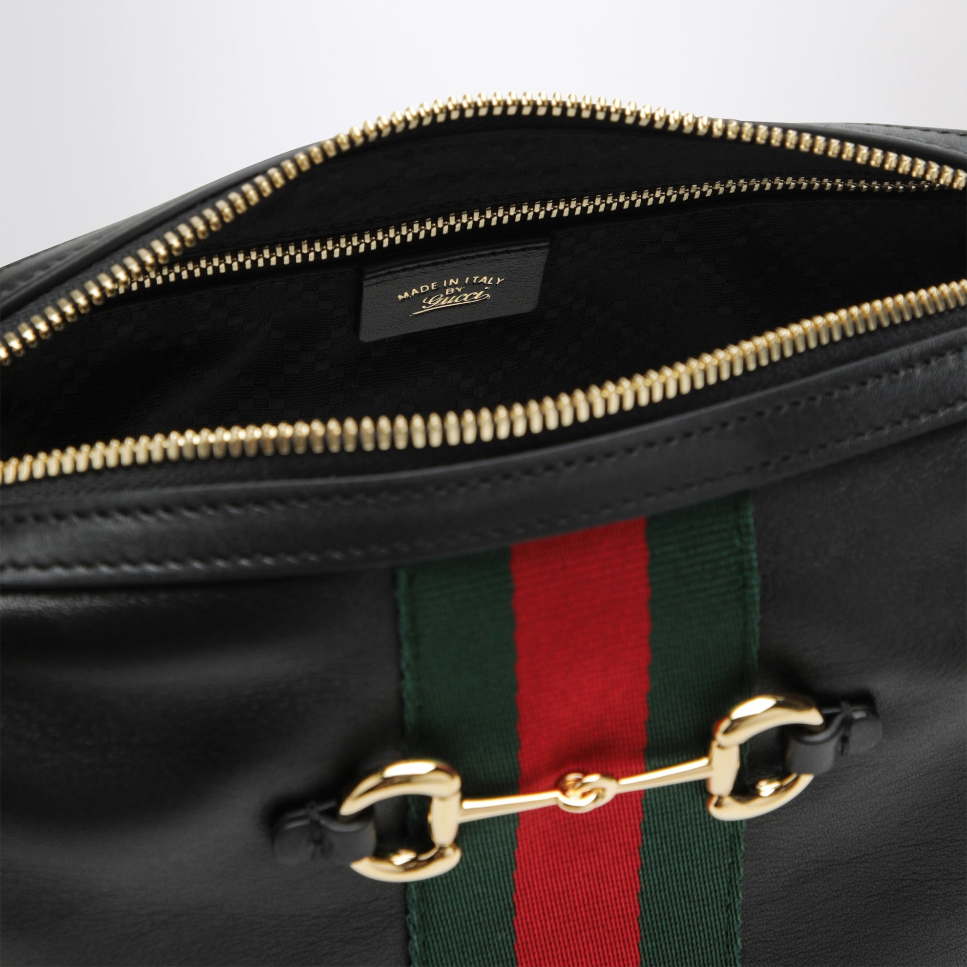 Camera bag Horsebit Web piccola nera in pelle