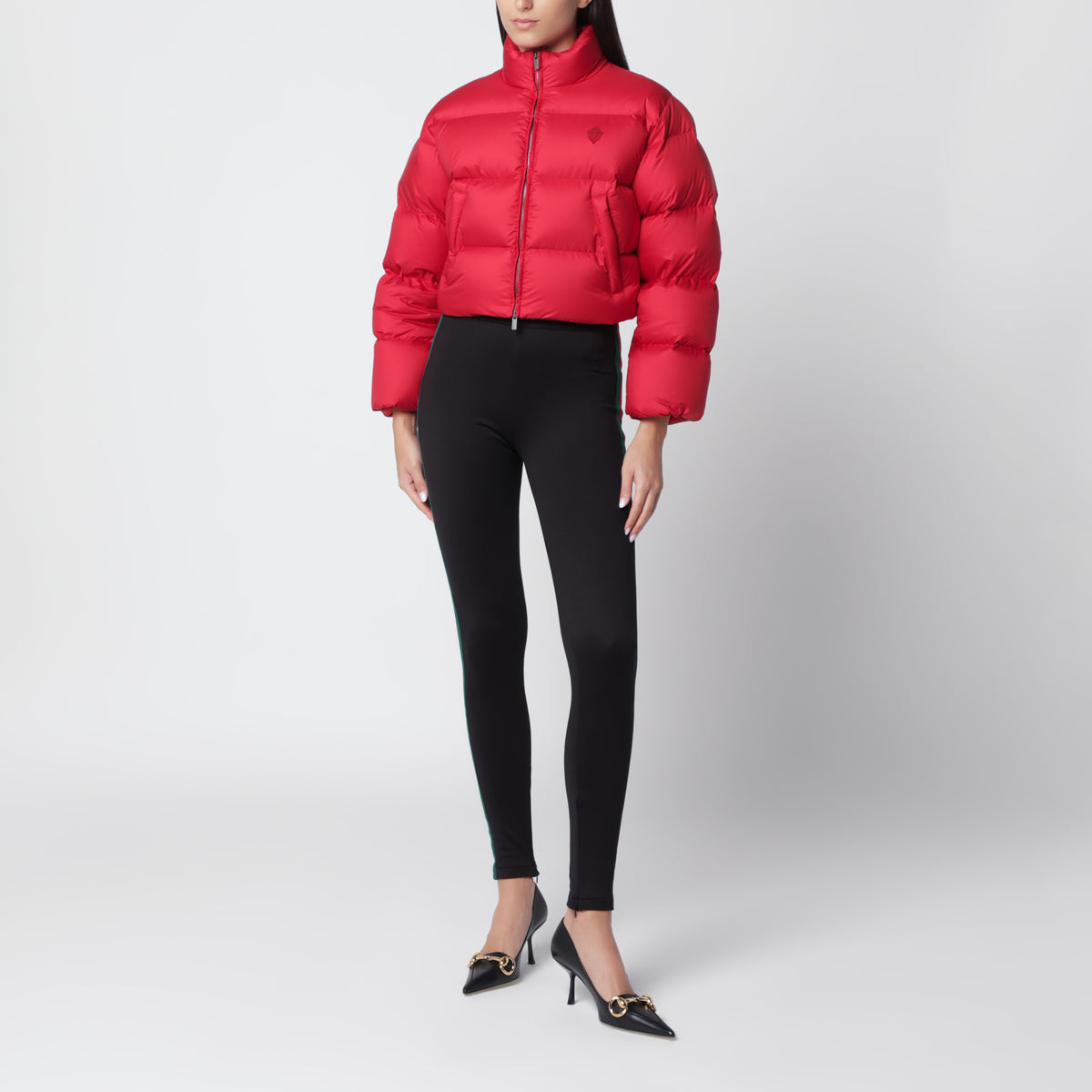 Piumino imbottito cropped con zip rosso