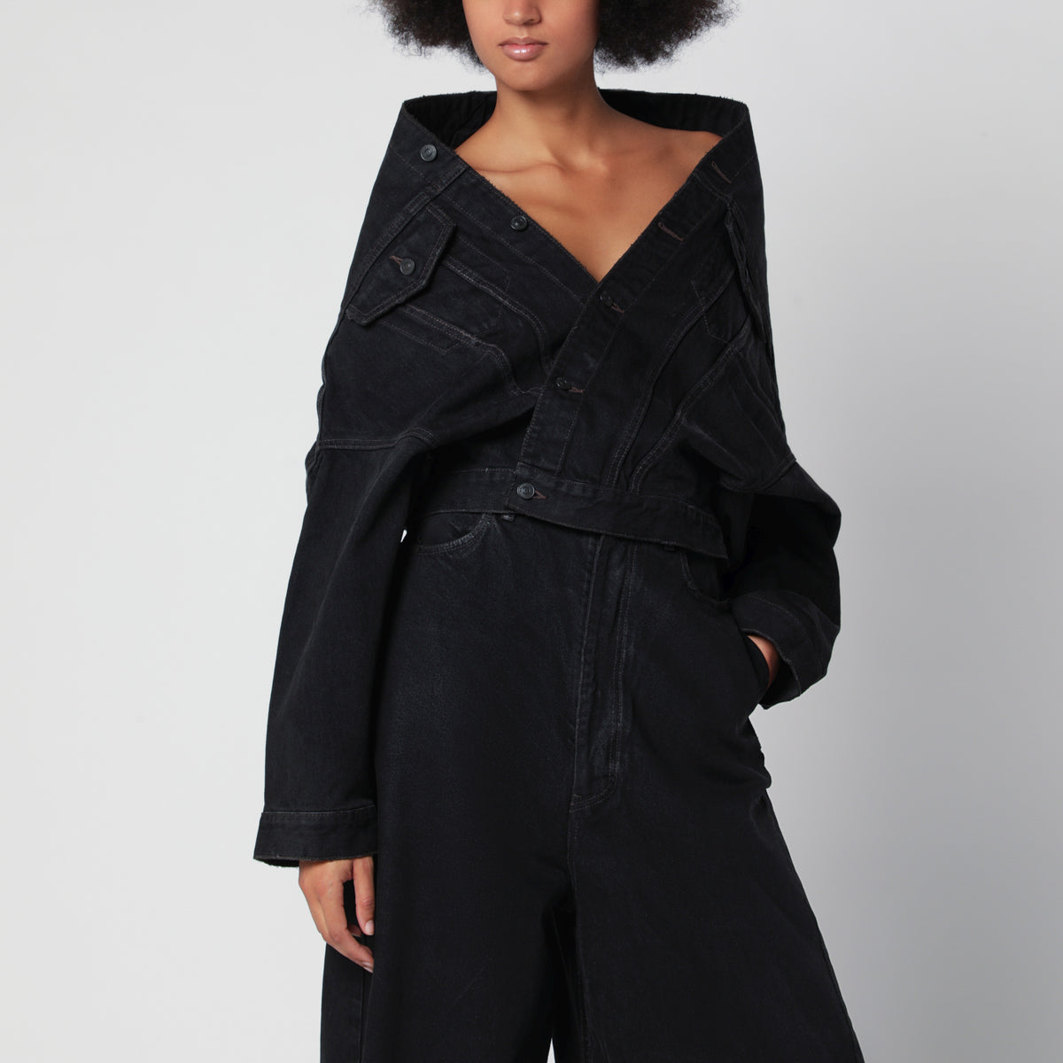 Veste Wrap noire en denim de coton