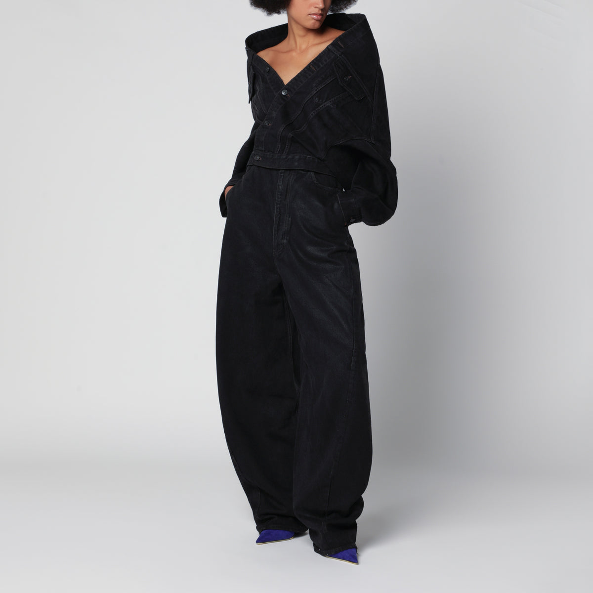 Veste Wrap noire en denim de coton