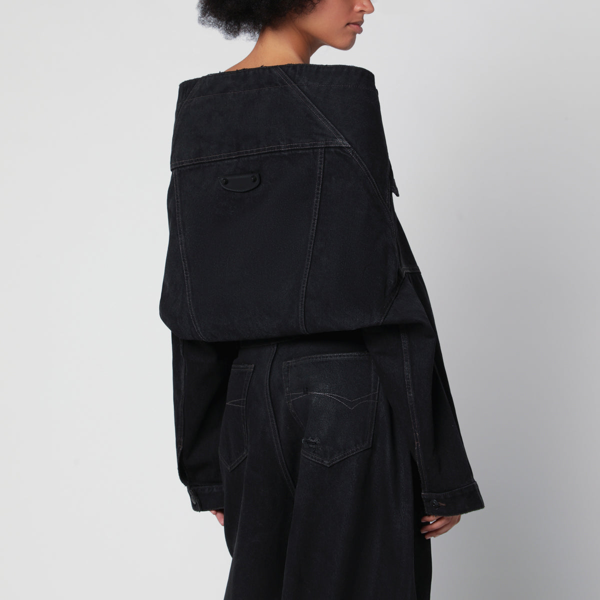 Veste Wrap noire en denim de coton