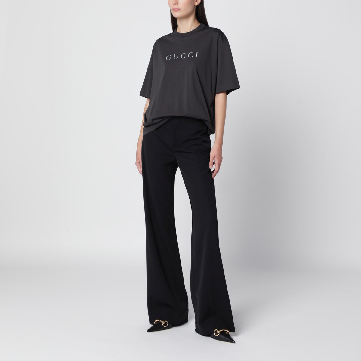 T-shirt col rond noir en jersey de coton